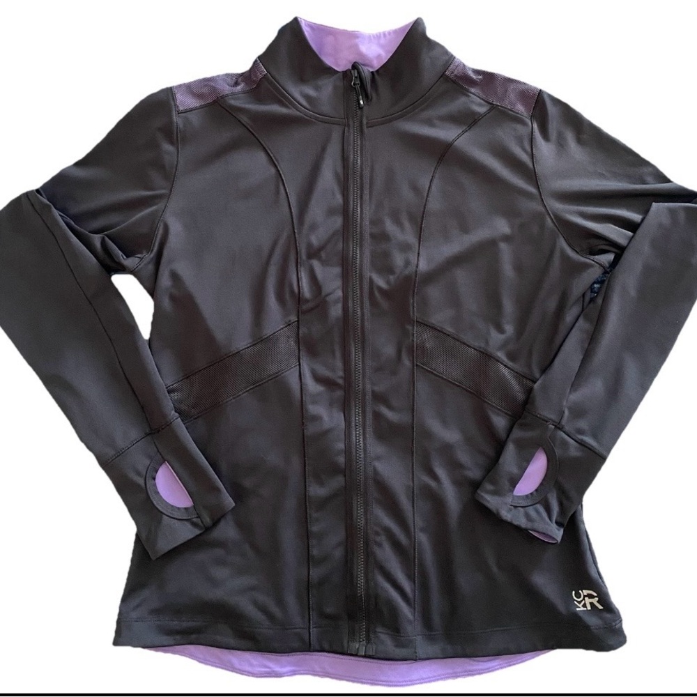 Kenneth Cole Women’s Reaction Black Jacket with Purple Trim Size L Like New